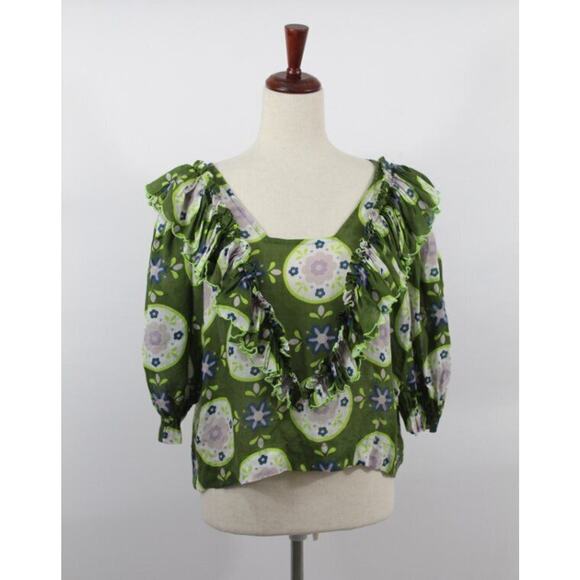 Innika Choo Floral Ruffle Green Blouse - Picture 12 of 14